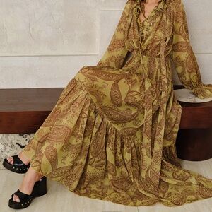 Boho Print Chiffon Maxi Dress with Liner